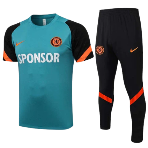 KIT MAILLOT D'ENTRAÎNEMENT + SURVÊTEMENT NOIR-ORANGE CHELSEA 2021/22