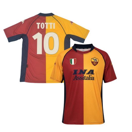 MAILLOT RÉTRO AS ROMA 2001/2002 + TOTTI 10 + PATCH CHAMPIONS INCLUSE