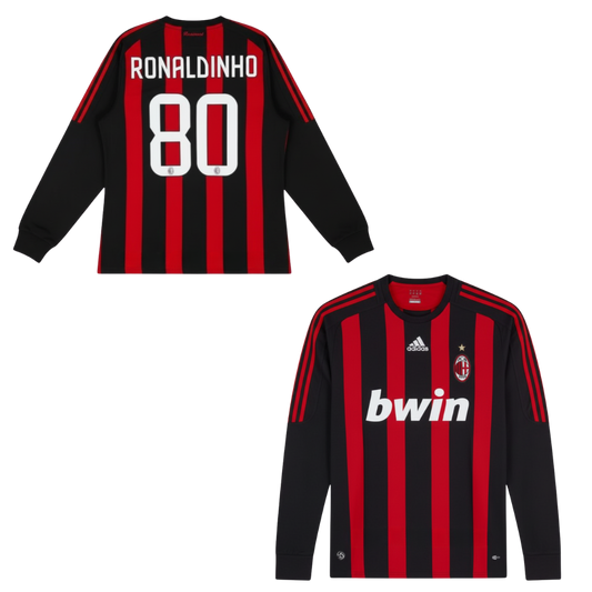 MAILLOT RÉTRO AC MILAN DOMICILE MANCHES LONGUES 2008-2009 + RONALDINHO 80