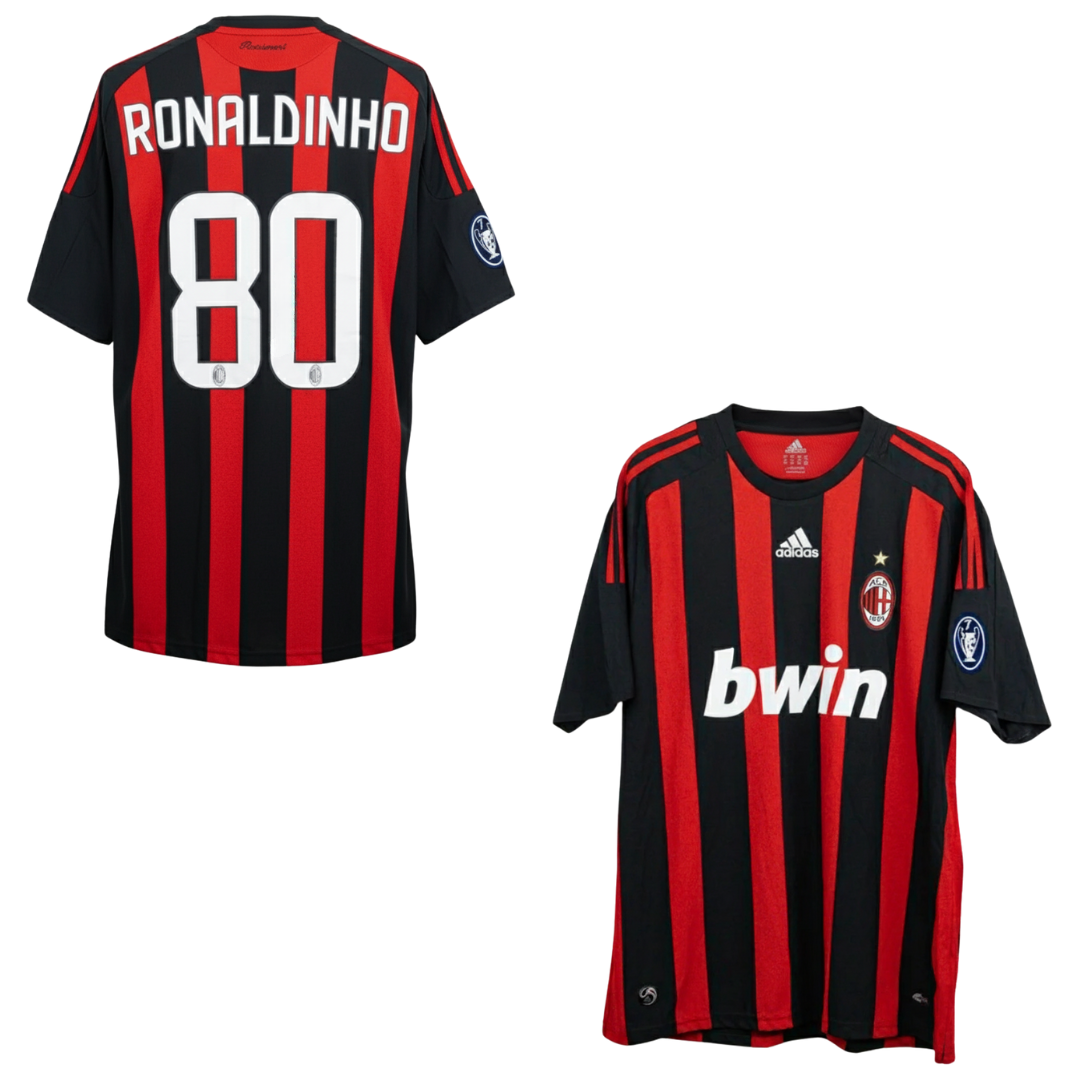 MAILLOT RÉTRO AC MILAN DOMICILE 2008-2009 + RONALDINHO 80