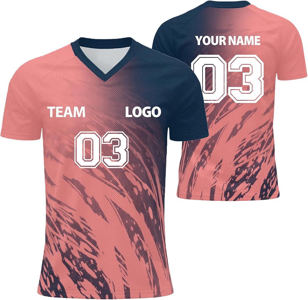 Maillot de foot personnalisé rose et bleu marine - nom, numéro, équipe et logo