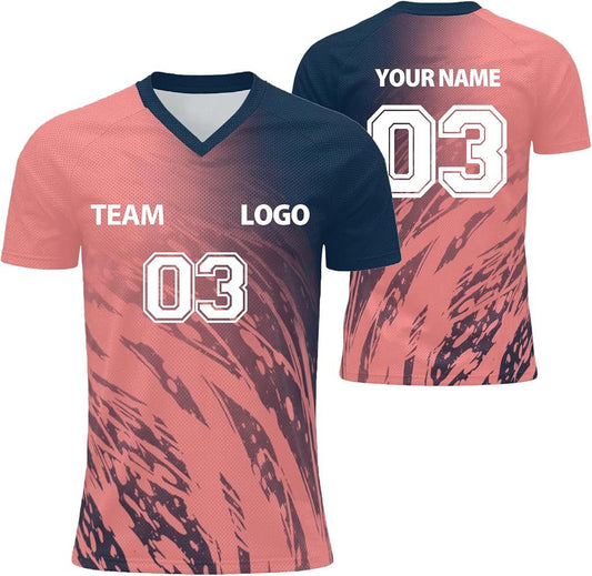 Maillot de foot personnalisé rose et bleu marine - nom, numéro, équipe et logo