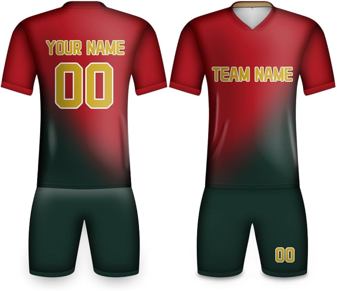 Kit de foot personnalisé maillot + short rouge et vert - nom, numéro, équipe