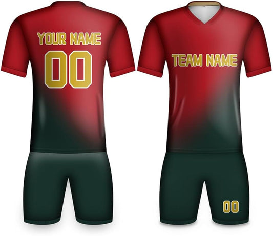 Kit de foot personnalisé maillot + short rouge et vert - nom, numéro, équipe